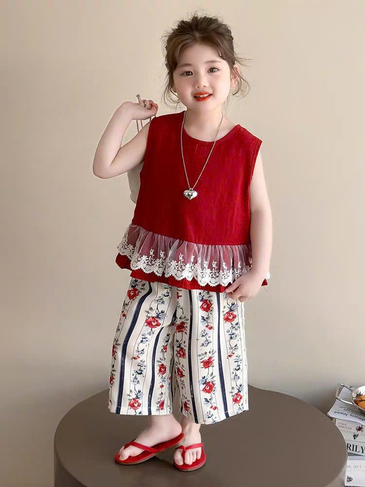 Set Bộ Bé Gái 3 Lỗ Viền Quần Hoa AH | Size 14–43kg | Vải Co Giãn 4 Chiều | 3 Màu Dễ Thương Cho Bé