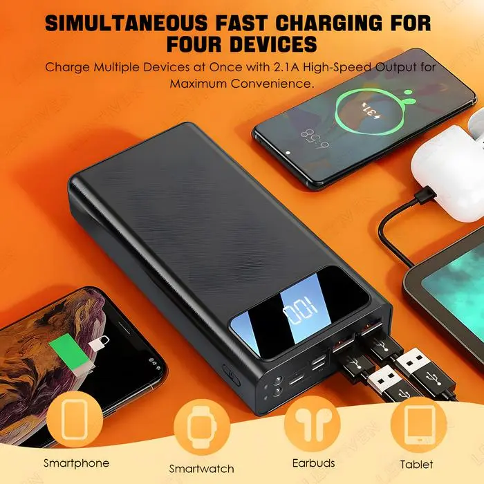 60000mAh PowerBank 4 USB Fast Charging External Battery Powerbank LED - Hitam 60000mAh PowerBank 4 USB Fast Charging External Battery Powerbank LED - Hitam