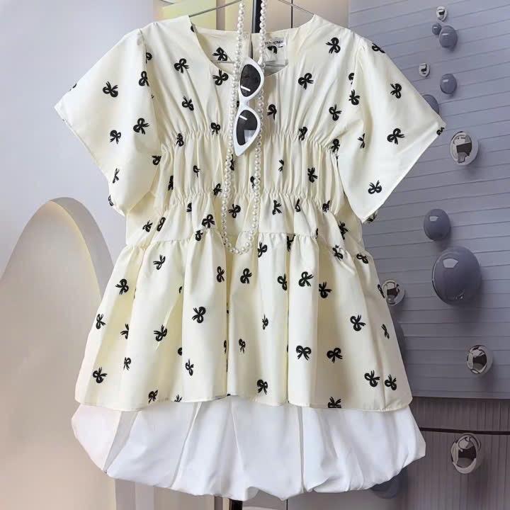 Sét Đồ Nữ Áo Babydoll Hoạ Tiết Nơ Mix Chân Váy Bí Phồng Dễ Thương Size S M L Phù Hợp Nhiều Kích Cỡ Phong Cách Thời Trang Trẻ Trung Năng Động