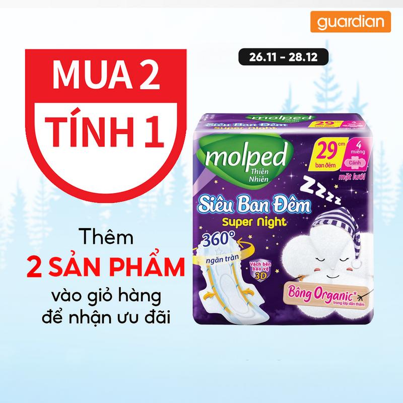 Băng Vệ Sinh Molped Thiên Nhiên Siêu Ban Đêm Cánh 29Cm 4 Miếng