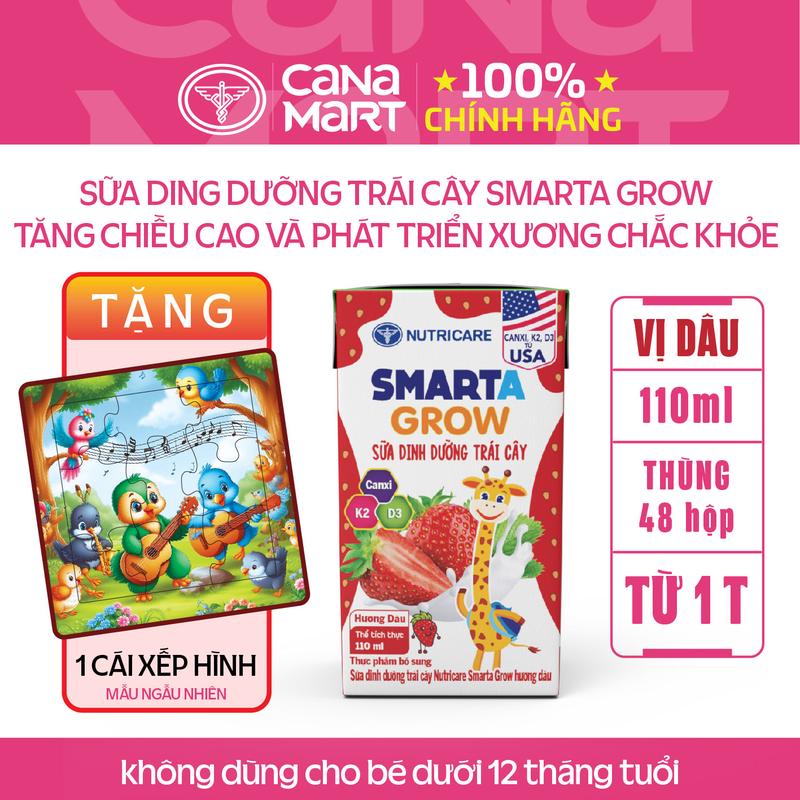 Thùng sữa pha sẵn Nutricare Smarta Grow vị cam dâu nho nhiệt đới 110ml cho bé thấp còi - Chua Men Vi Sinh