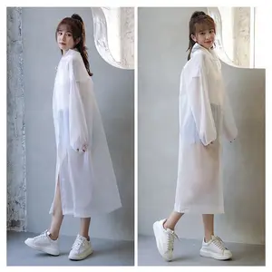 Jas Hujan EVA Dewasa & Anak Transparan Raincoat dengan Kancing dan Hoodie - Waterproof