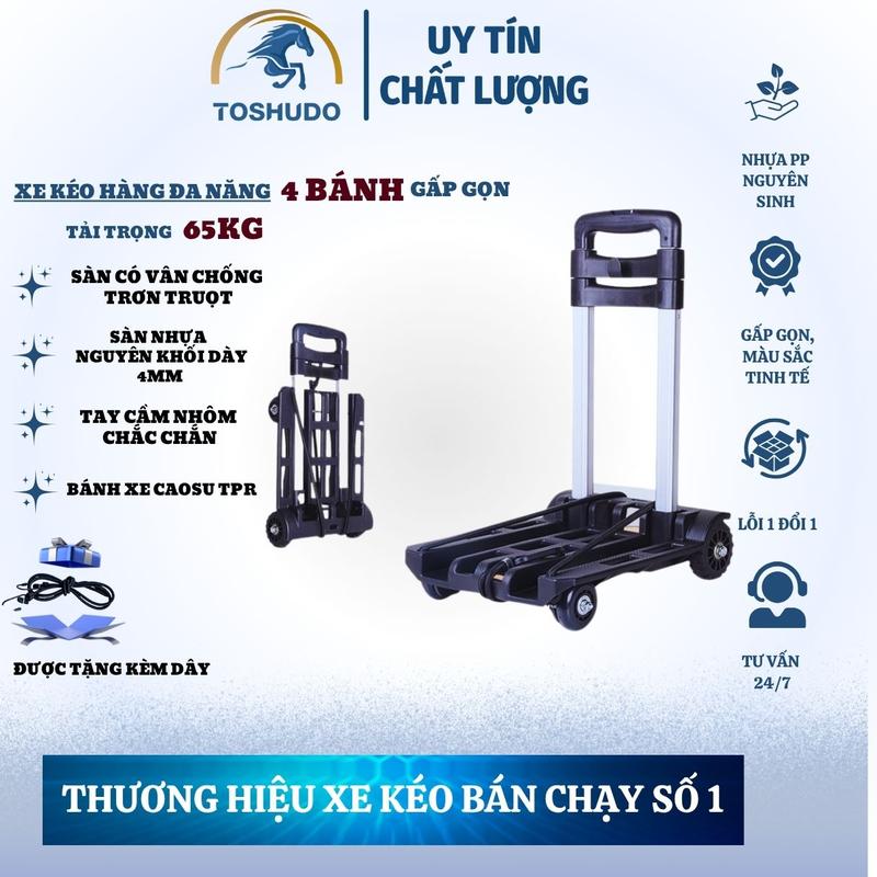 Xe Kéo 4 Bánh Gấp Gọn - Xe Đẩy Đi Siêu Thị, Du Lịch Tải Trọng 35kg