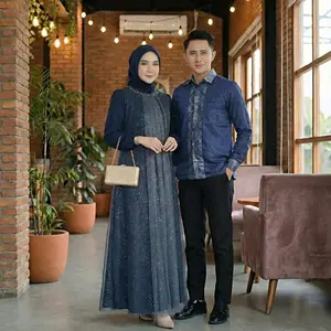 Set couple gamis terbaru kekinian simpel mewah elegan kondangan pesta muslim lebaran Baju Cewek Dewasa Dress Panjang Sarimbit Keluarga Wanita Pasangan Kombinasi Katun