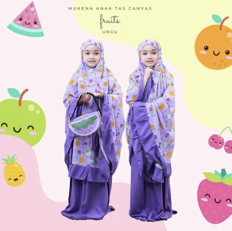Mukena Anak Tanggung Fruits Hyget Premium Satu Set Atasan Bawahan Tas - Sajadah 1