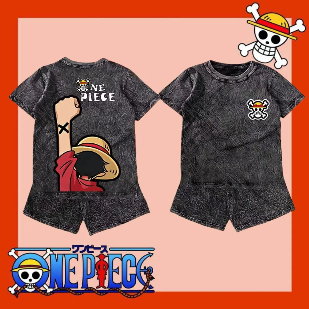 Bestwear.id - Setelan WASH anak laki-laki dan perempuan celana pendek sablon digital ONE PIECE bahan babyterry / Pakaian WASH anak unisex celana pendek sablon digital 1-10 tahun