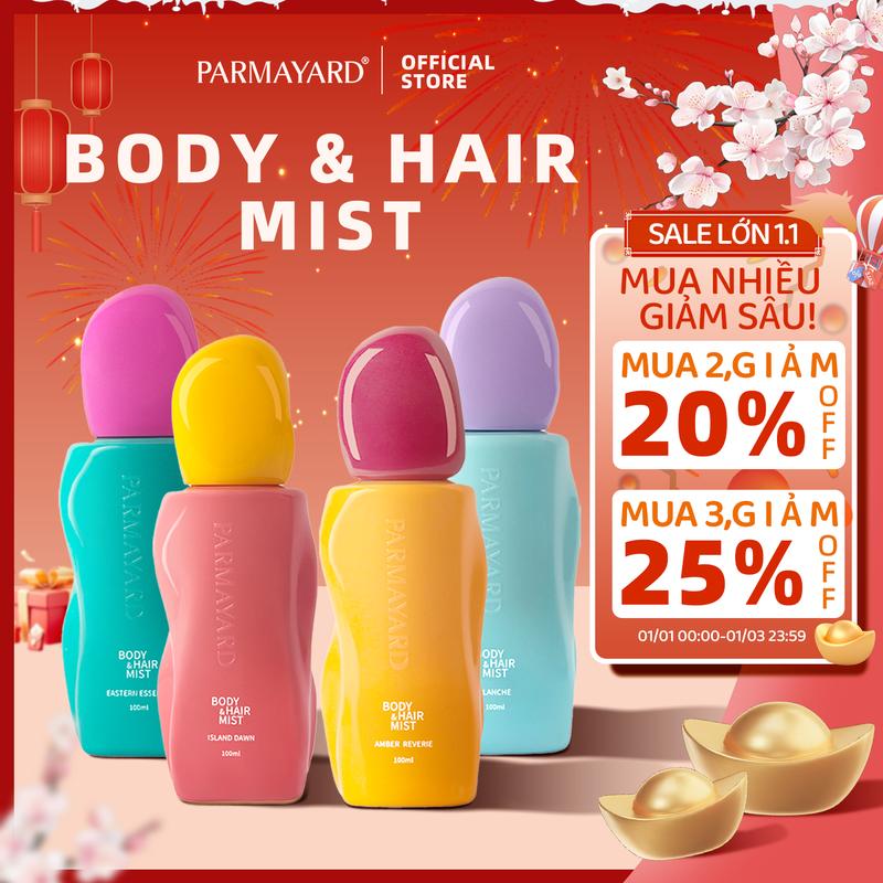  Body & Hair Mist Unisex PARMAYARD  1 chai  - Lưu hương lâu nước hoa đi học đi chơi & hẹn hò 4 mùi không cồn 100ML 
