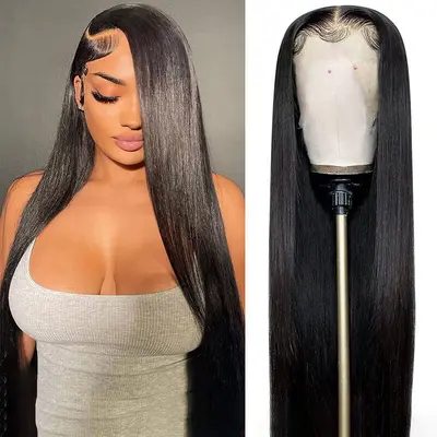 Human hair lace wig with round store part