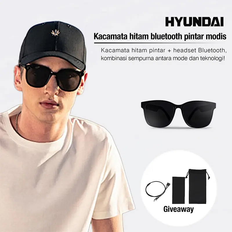 【Super Sale】Hyundai HY-C8 Headset Kacamata Bluetooth Pintar Teknologi Hitam Kacamata Hitam Olahraga Mengemudi Sepeda Motor Antibocor Kacamata Hitam Multifungsi Earphone Headphone Wireless Bass Microphone 0