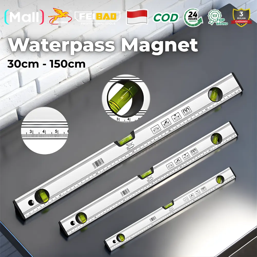 FEIBAO Waterpass Spirit Level  3 in 1 Ukuran 30-150 CM I Alat Ukur Sudut Kemiringan Bangunan
