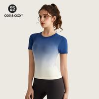 Gambar COSI  COZY Baju Olahraga Wanita Lengan Pendek Kaos Olahraga Wanita Sport T-shirt Desain Gradasi Breathable dan Menyerap Keringat Warna Blue - Blue, S dari cosicozy.id Kab. Tangerang 4 Tokopedia