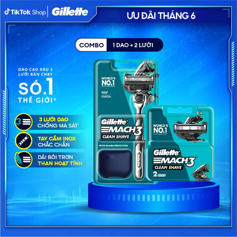 Combo Dạo Cạo Râu Và Vỉ Lưỡi Dao GILLETTE Mach3 Clean Shave Hộp 1 cán dao và 1 lưỡi + Vỉ 2 lưỡi
