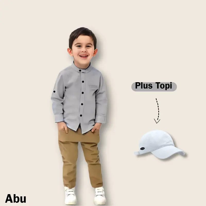[3 in 1] Setelan Kemeja Anak Plus Topi Usia 3-8 Tahun 1