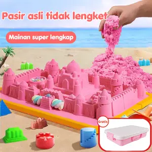 2KG Mainan Pasir Ajaib Set Anak Magic Sand Dengan Cetakan Kolam Pasir Set Lengkap Tidak Beracun Tidak Lengket Tidak Menempel Di Tangan Mainan Anak Laki-laki Dan Perempuan