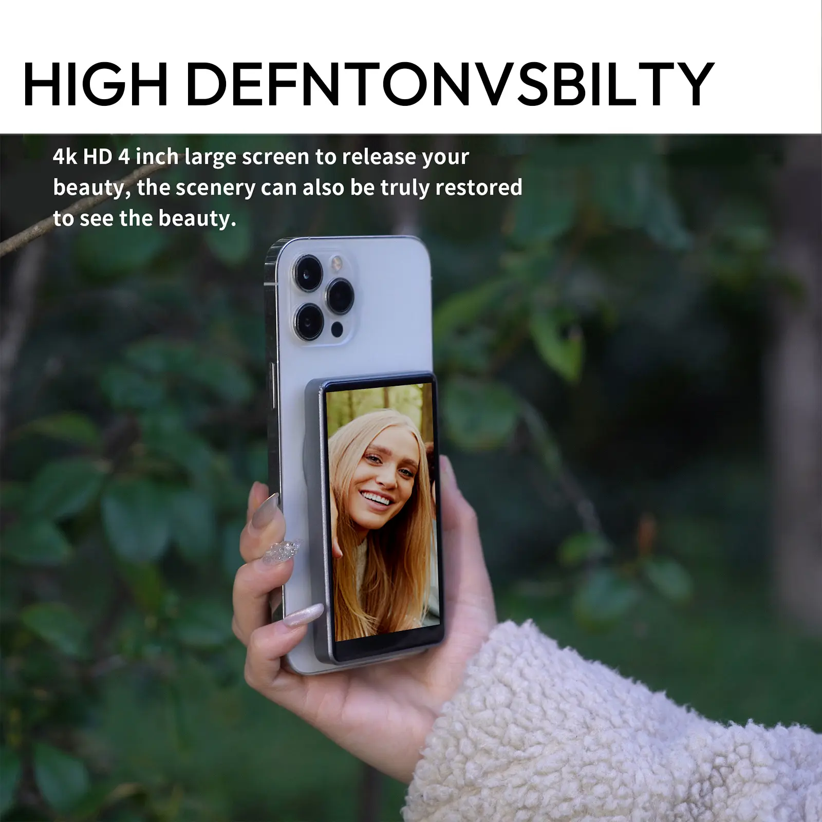 Wireless Mobile Phone Selfie Magnetic Screen Projector Rear Selfie Split Screen Monitor Outdoor Assist