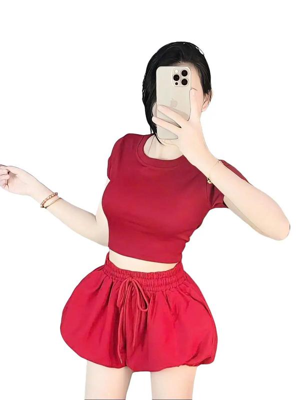 Set Phối Áo Croptop Borip Form Basic Ôm Body Áo Trơn Phối Quần Bí Nhúng Lai Kate Nữ Women Voi