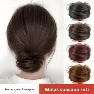 Pil kepala wig wig rambut halus alami pita rambut kuncupbunga wanita simulasi kepala kuncup bunga wanita rambutpalsu pil palsu coiffure bagian belakang paket wig kepala
