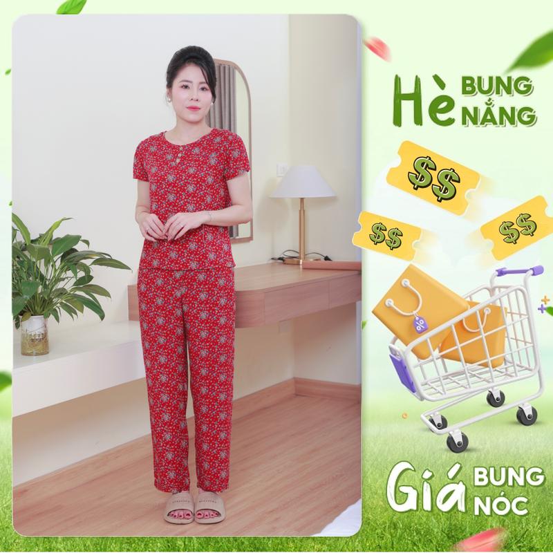 Đồ Bộ Lanh Trung Niên Cho Mẹ AHOA Cổ Tròn Quần Dài, Đồ Tole Nữ Mặc Nhà Cao Cấp, Bộ Lanh Mặc Nhà Trung Tuổi Hoa Nhí BL13