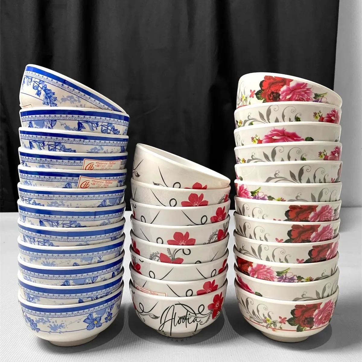 (6 pcs) Hugi Mangkok Melamine Kecil Motif Bunga - Mangkok Kuah - Mangkok Nasi - Mangkok Sup - Ukuran 11 cm **GARANSI PECAH SERTAKAN VIDEO UNBOXING**