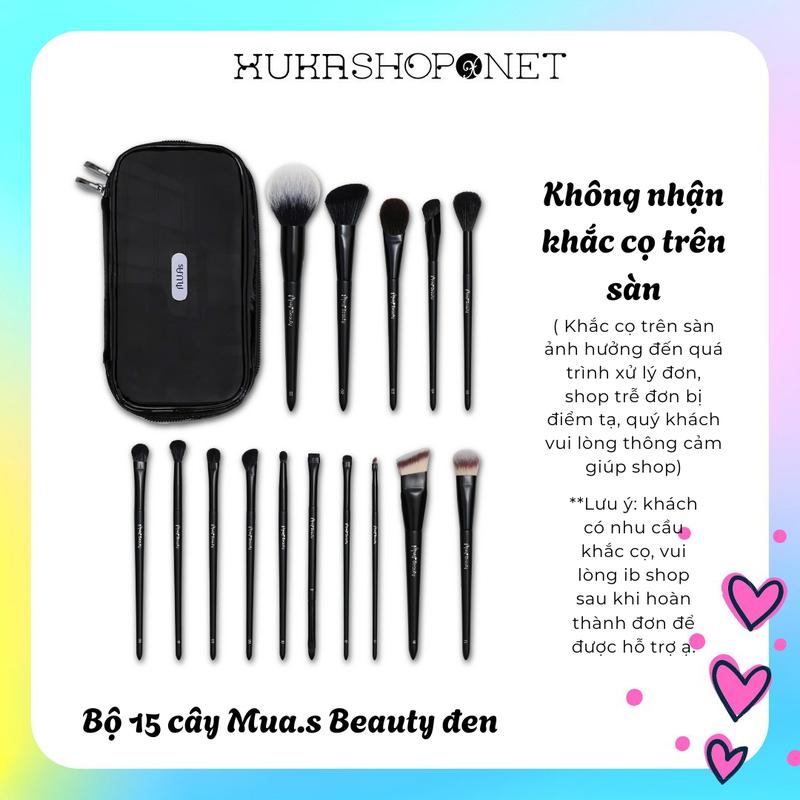 Bộ cọ MUA.s Beauty 15 cây Bộ cọ MUAs Beauty 15 cây thân đen chất lông mền mịn sang chảnh phù hợp makeup cá nhân