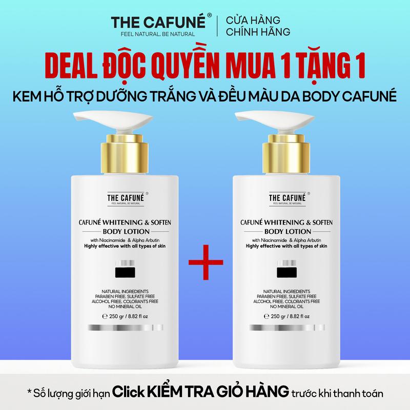   DEAL ĐỘC QUYỀN: MUA 1 TẶNG 1  Kem Body Hỗ Trợ Dưỡng Trắng Da The Cafuné Kết Cấu Dạng Lotion 250g TẶNG Kem Body Lotion Hỗ Trợ Dưỡng Trắng 250gram Làm Đẹp Da Dưỡng Da Body 