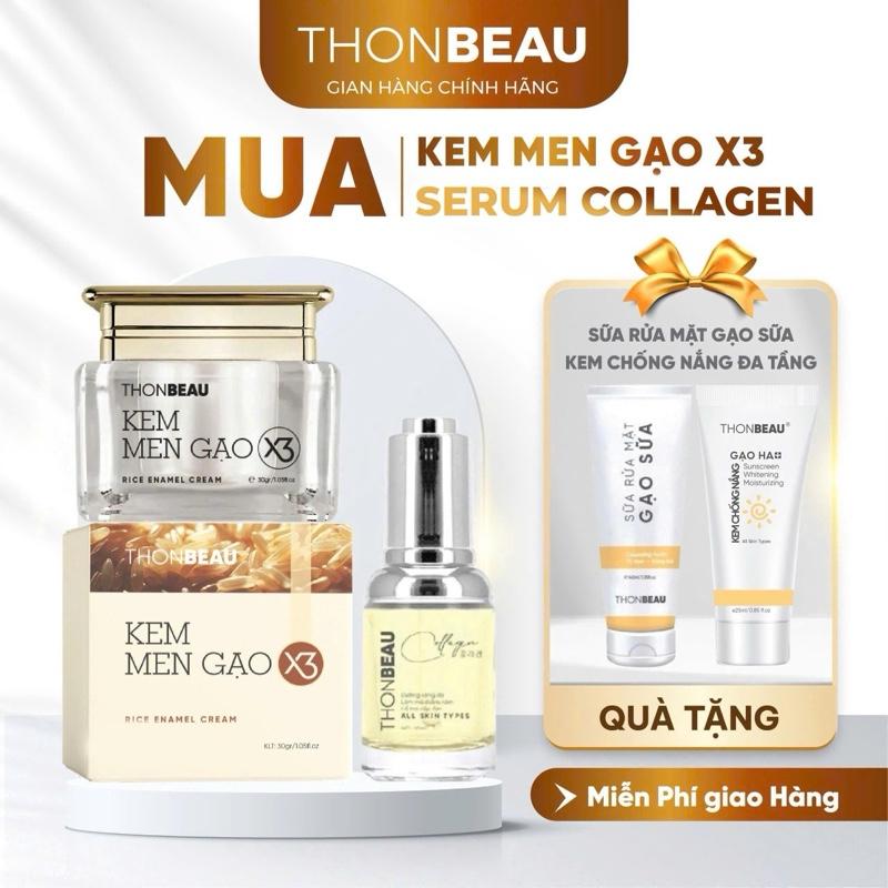 [Mua 2 Tặng 2]Kem Men Gạo X3 +Serum Collagen   [Tặng thêm 1 Chai Sữa Rửa Mặt 40ml +  1 Chai Kem Chống Nắng nhỏ 25ml ] - Skincare Massage Son