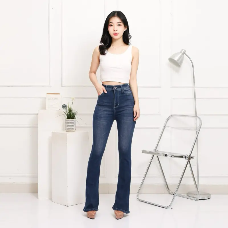 Soo Young Jeans | High waist Cutbray Jeans | Aeri Denim | Celana panjang wanita Stretch 9929