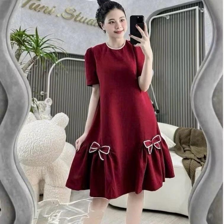 Váy bầu cộc tay đính nơ điệu đà mã mới nhất 2025 B350