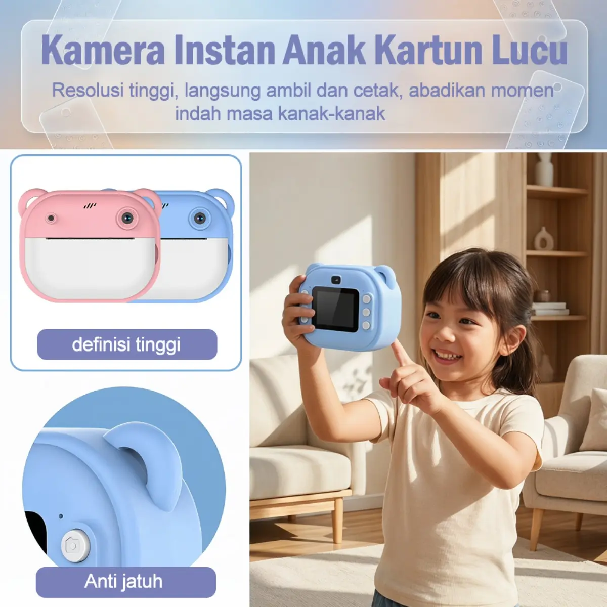 Kamera instan anak-anak, kamera untuk mengambil dan mencetak foto anak laki-laki dan perempuan, hadiah ulang tahun, mainan balita.