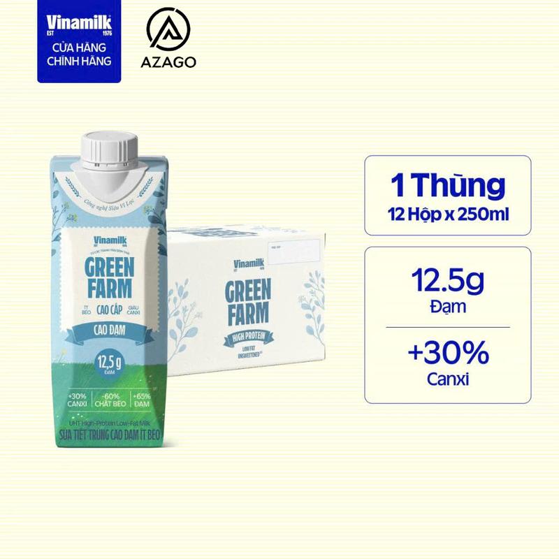 Thùng 12 Hộp 250ml Sữa Tươi Vinamilk Green Farm Cao Đạm Không Lactose - Bách…