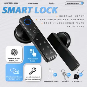 Smart Lock Sidik jari/Kartu IC/Kata sandi/Kunci Keamanan dan anti pencurian Rumah Pintar Garansi tiga tahun
