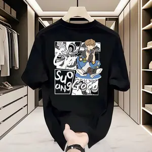 [COD] Kaos Street Style Unisex Berkualitas Tinggi Brand Amerika Motif Kartun Anime Oversize Lembut Bernapas Keren crew neck