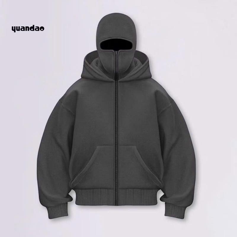 Áo Khoác Hoodie Zip Boxy Balaclava Ninja 2 mũ chất liệu nỉ bông dày dặn có túi trong xỏ ngón nón ninja áo rằn ri to & cao