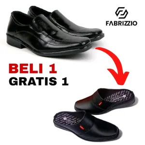 BELI 1 GRATIS 1 SEPATU PANTOFEL SLOP DAN SLOP BUSTONG PRIA KULIT SINTETIS SEPATU FORMAL SEPATU KERJA Shoes Square Toe Selop