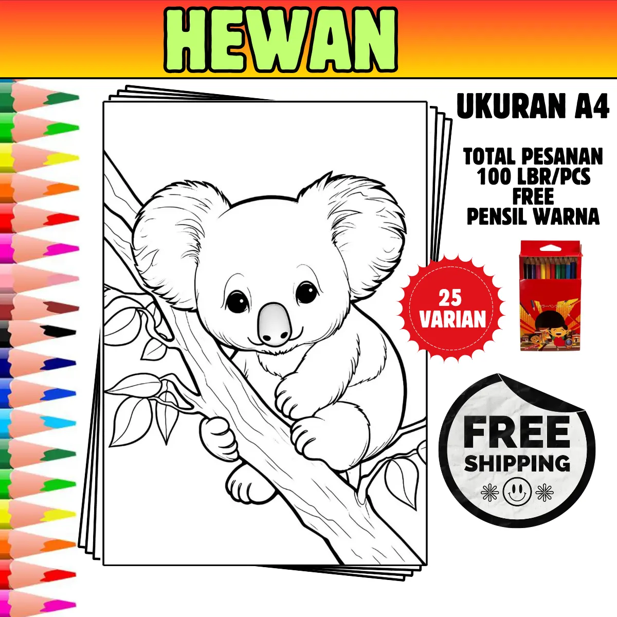 kertas gambar mewarnai anak A4 (hewan) Beraneka warna Toys