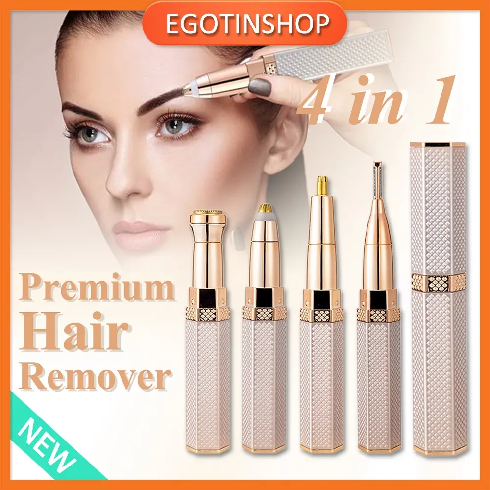 4 In 1 Premium Hair Remover / Multifungsi Pencukur / Pencukur Bulu Tanpa Sakit / Usb Isi Ulang Lipstik Hair Remover / Pemangkas Alis Listrik Penghilang Bulu Hidung