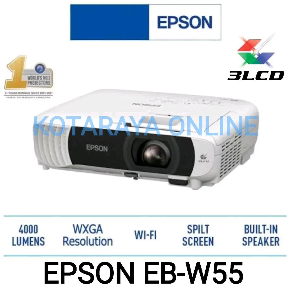 NEW Proyektor EPSON EBW55 | EPSON EB W55 | 3LCD Projector 4000 ANSI LUMENS WXGA (1280x800) | DOUBLE HDMI Home Theatre Brightness Conference Room For Business Entertainment - Ready