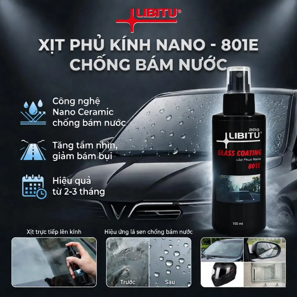 [ Tặng Khăn] Bình Xịt Phủ Kính Nano Cao Cấp Chống Bám Nước LIBITU 801E, Loại Bỏ Màng Dầu Không Hại Da Tay