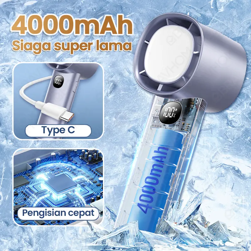 (COD)Bravhom Kipas Angin Turbo Portable LED Display 100 Gear 4000mAh Lampu Malam Dudukan kipas  kerajaan 3