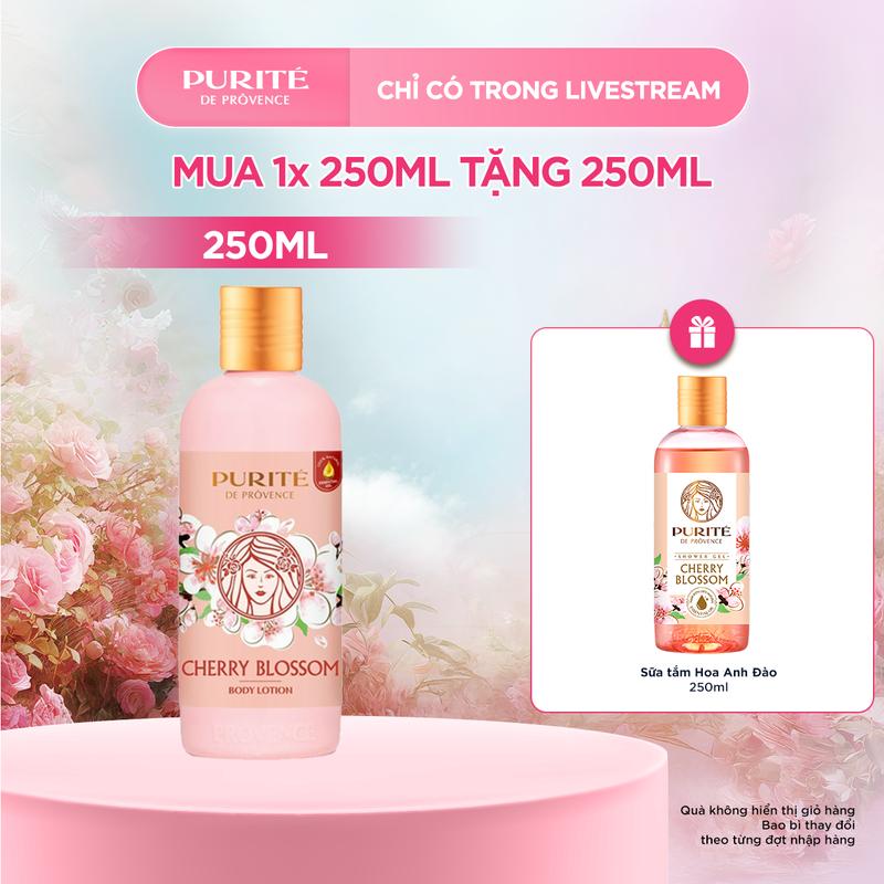 Combo Sữa Dưỡng Thể Thiên Nhiên Purité Hương Hoa Anh Đào 250ML + Tặng Sữa Tắm Purité Hoa Anh Đào 250ML