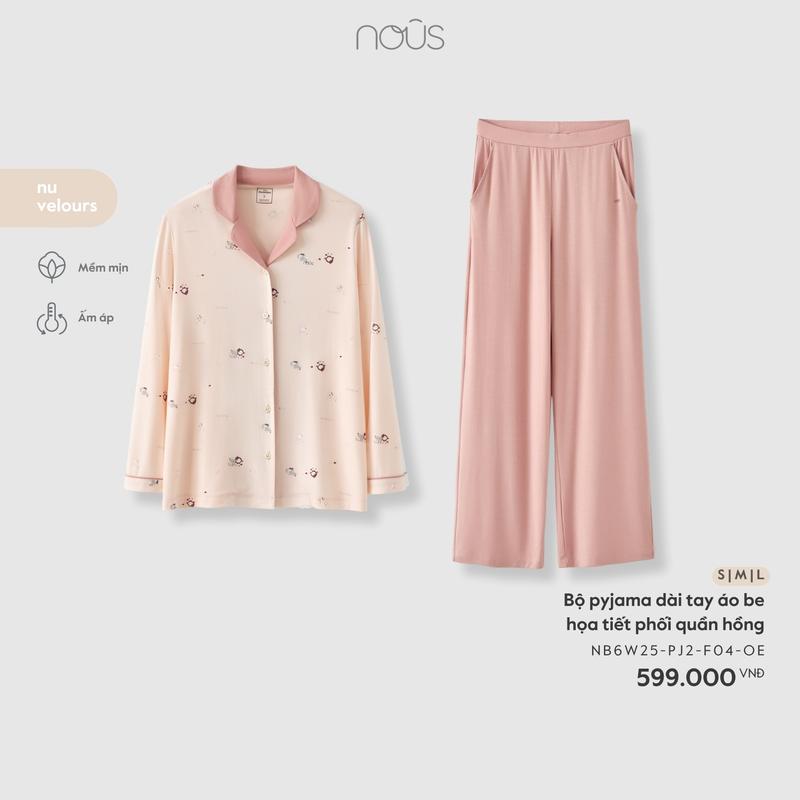   KOL Nous Mom  MOM22 Bộ quần áo pyjama dài tay thêu trang trí mặc nhà chất liệu thấm hút BST T11 