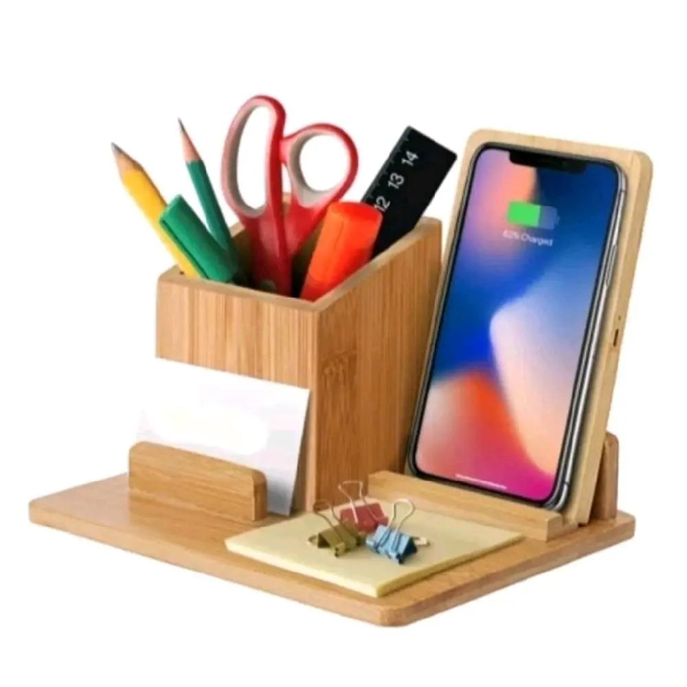 Rak Pensil Serbaguna Kayu Jati Belanda dengan Holder Hp Portabel - Desk