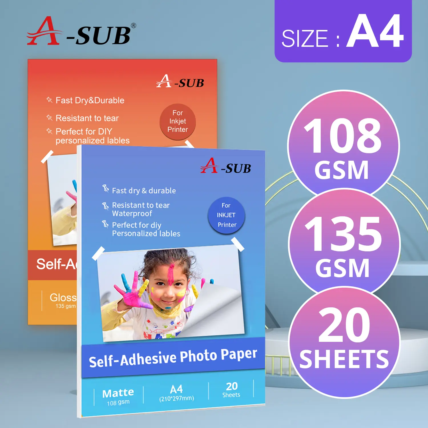 【Photo Sticker】 A-SUB Self-Adhesive Matte/Glossy Photo Paper A4 20pcs DIY Personalized Labels