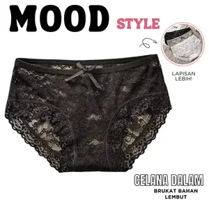 MoodStyle // CD036 CD Panties Wanita Bunga Polos Style Celana Dalam Brokat Women Pakaian Dalam Motif Lace Flower Dewasa Cewek Seamless Pita celana dalam dewasa wanita Cantik Renda Busa Kecil