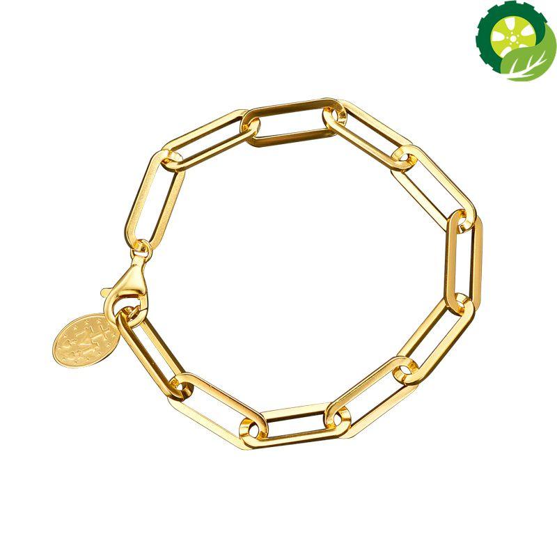 Punk 18K Gold plated Authentic 925 Sterling silver Cuban Link Chain Chunky Bracelet 4