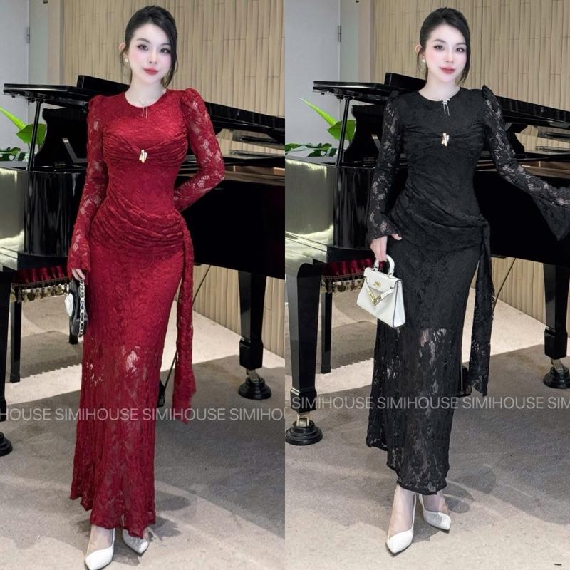    SIMIHOUSE   VÁY BODY REN TAY LOE V179 KÈM KHUY    Đầm body thun nhung cao cấp hai dây form midi sang trọng đi tiệc 