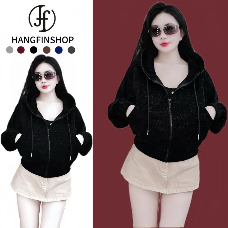 MỞ BÁN Áo Khoác Nhung Kiểu Bo Chun Kiểu Dáng Mới Mềm Mịn Dày Dặn Thanh Lịch HANGFINSHOP-T6