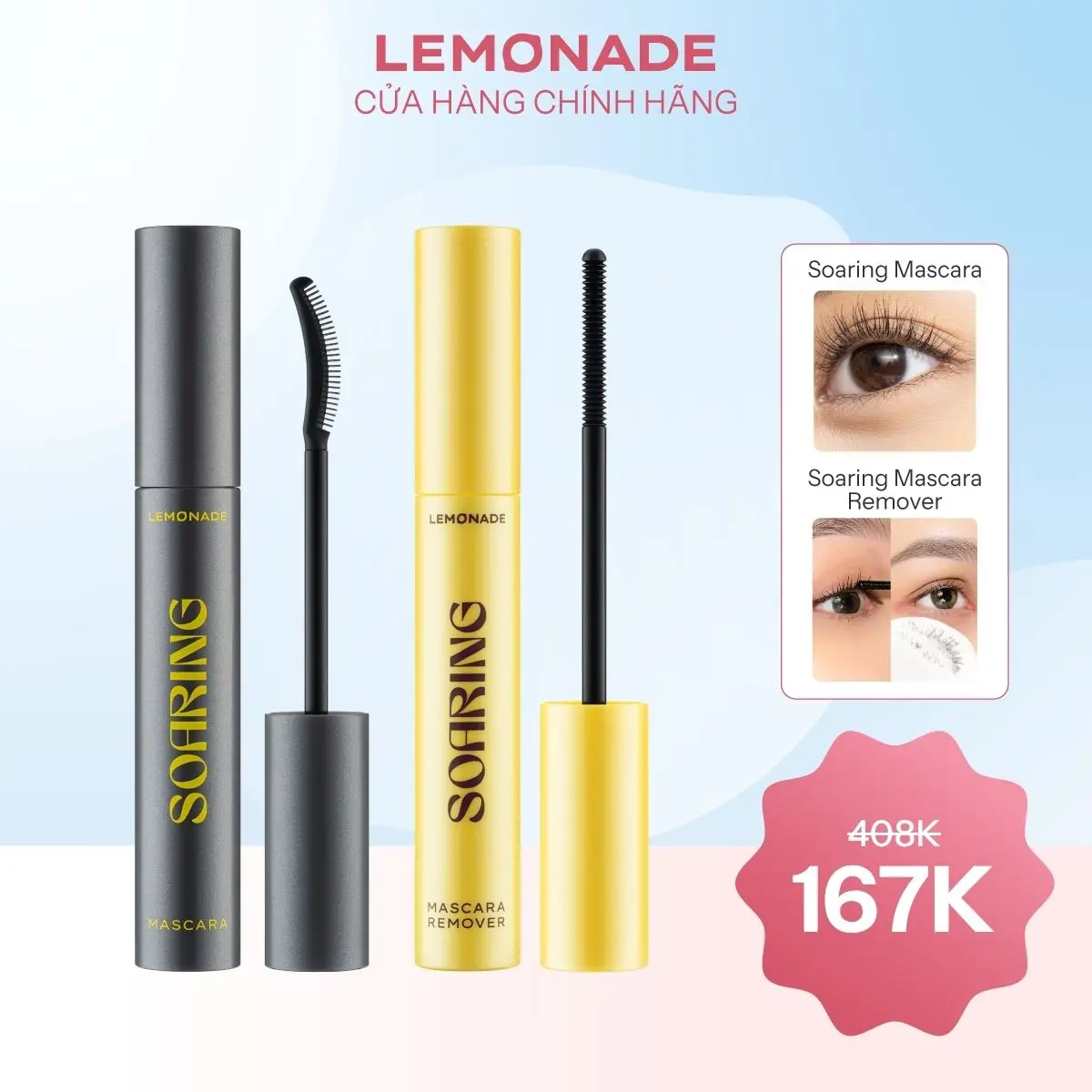 Combo 01 Chuốt mi tơi dài lâu trôi Soaring Mascara 6ml và 01 Tẩy trang mi sạch dịu Soaring Mascara Remover 6ml [DATE 09/2027]