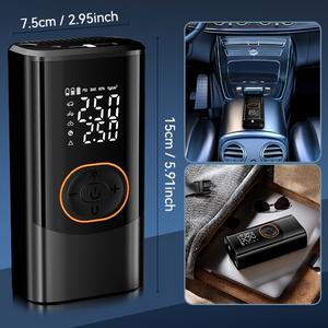 เครื่องเติมลมยางพกพาพร้อมเกจวัดแรงดันดิจิทัล, ปั๊มลมยางรถยนต์พร้อมแบตเตอรี่ชาร์จได้ 150PSI, ไฟ LED, ปั