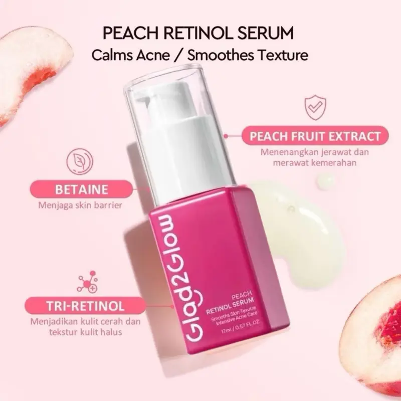 [PROMO 2in1] Glad2Glow Peach Retinol Serum 17 ml  + Glad2Glow Peach Retinol Moisturizer 30gr skin barrier Retinoid Memudarkan Garis Halus Memudarkan Kerutan Menghaluskan  merawat jerawat dan kemerahan 6
